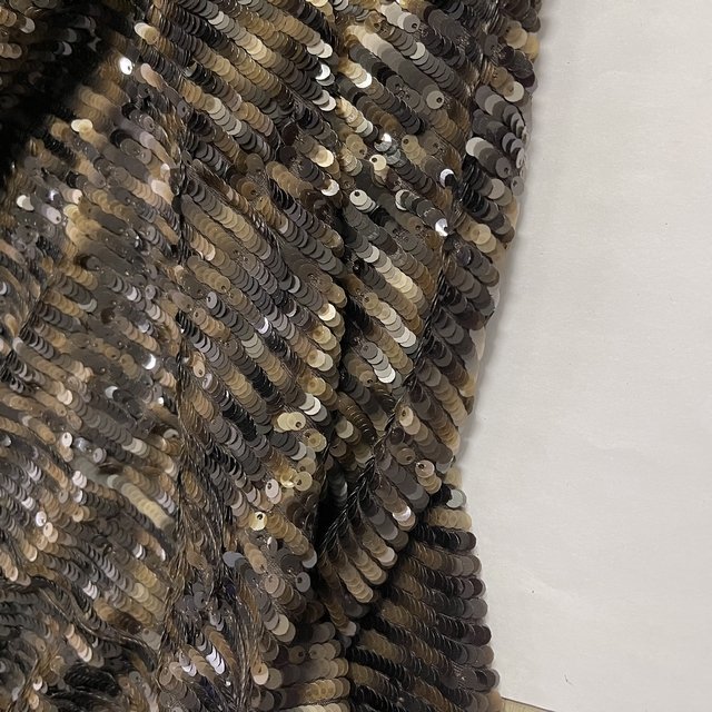Shaoxing textile factory price vintage styles amber color sequin embroidery fabric with sequins
