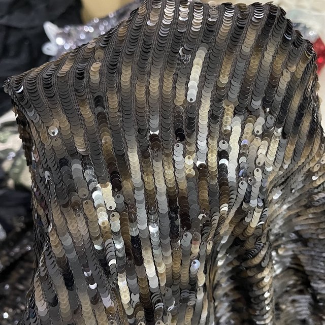 Shaoxing textile factory price vintage styles amber color sequin embroidery fabric with sequins