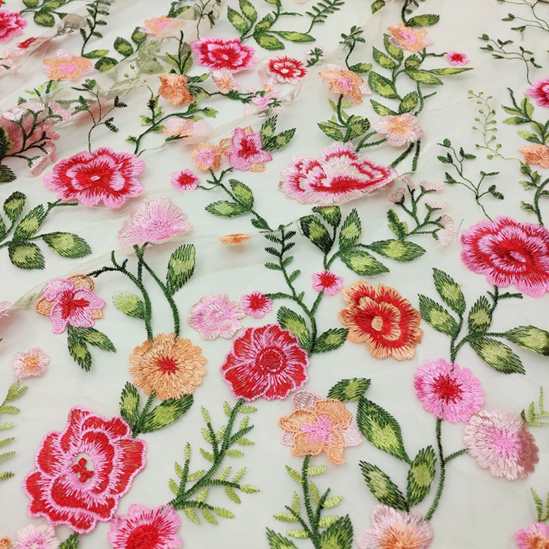 RTS New Rose Embroidered Mesh Lace Fabric For Dress