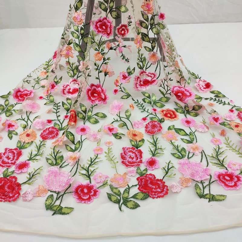 RTS New Rose Embroidered Mesh Lace Fabric For Dress