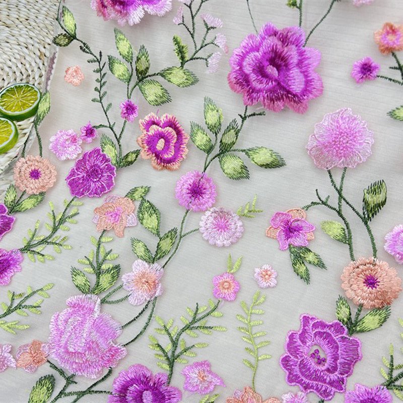 RTS New Rose Embroidered Mesh Lace Fabric For Dress