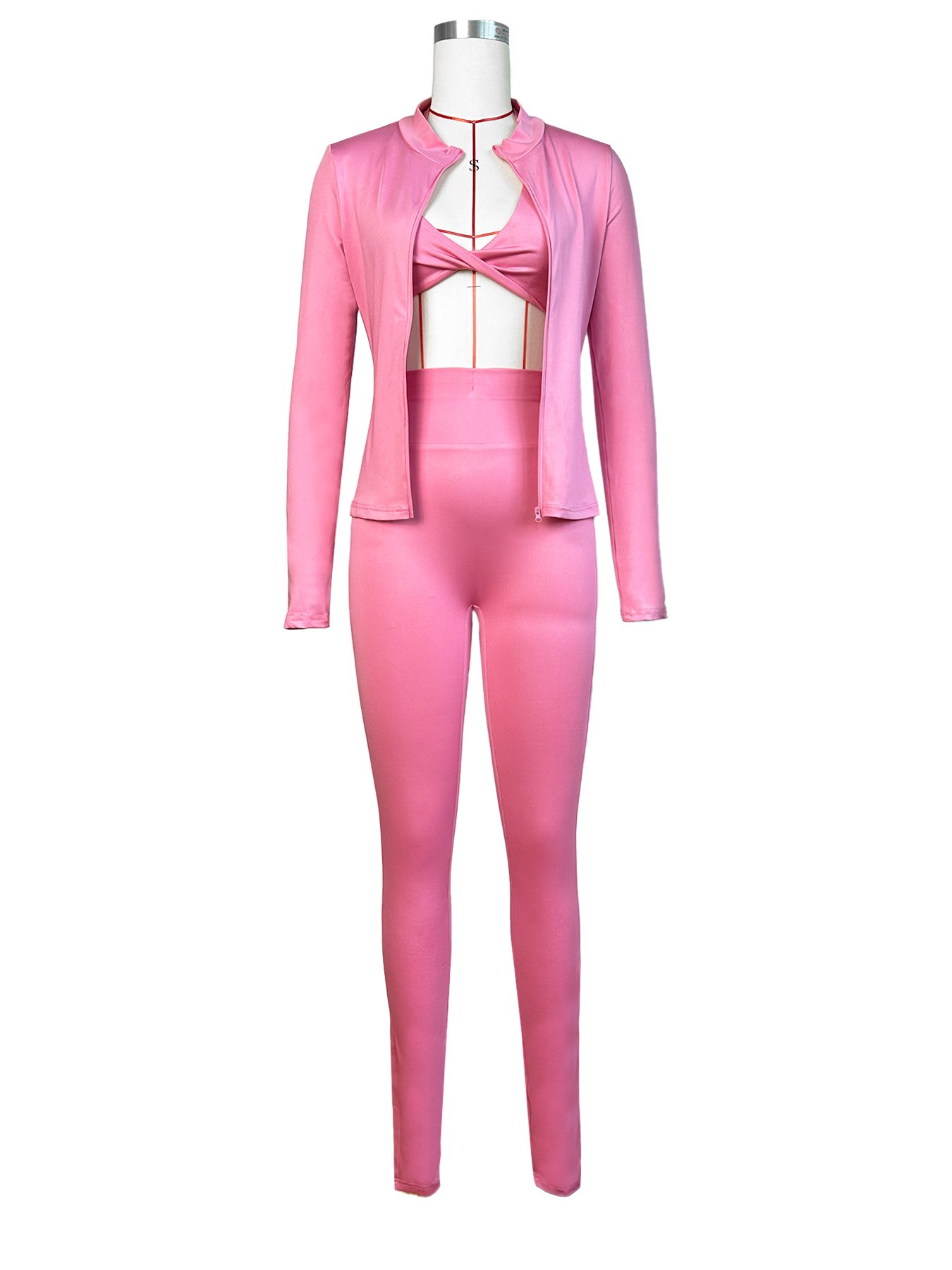 2024 Fall Women Clothes Set 3 Pieces Fitness Set Solid Color Gym Suit Jacket Sexy High Waist Leggings Female Workout Sportswear