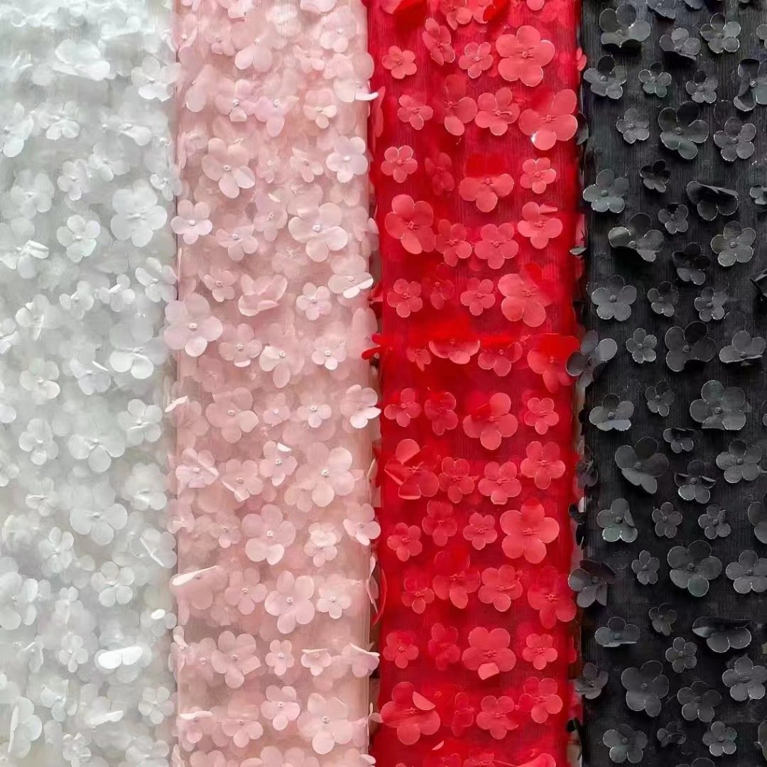 2024 New Design Hot Sale Laser 3D Flower Embroidery Tulle Fabric Polyester Mesh Tulle For Women Dress Dance Fabric