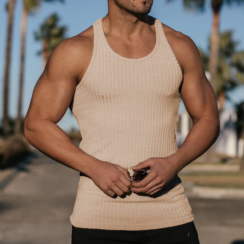 Plain White Cotton Rib Knit Gym Wear Singlet Vest Workout Clothing Casual Men Compression Fitted Ribbed Tank Top