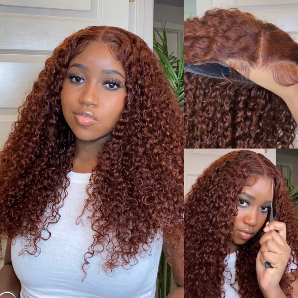 Reddish Brown Curly 7x5 Lace Front Wigs Human Hair Pre Plucked Kinky Curly Transparent Lace Frontal Wig Brazilian Glueless Wigs