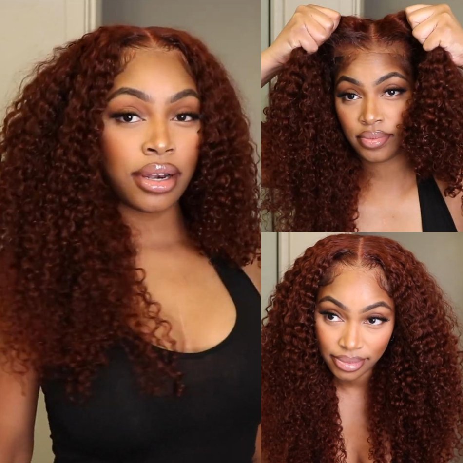 Reddish Brown Curly 7x5 Lace Front Wigs Human Hair Pre Plucked Kinky Curly Transparent Lace Frontal Wig Brazilian Glueless Wigs
