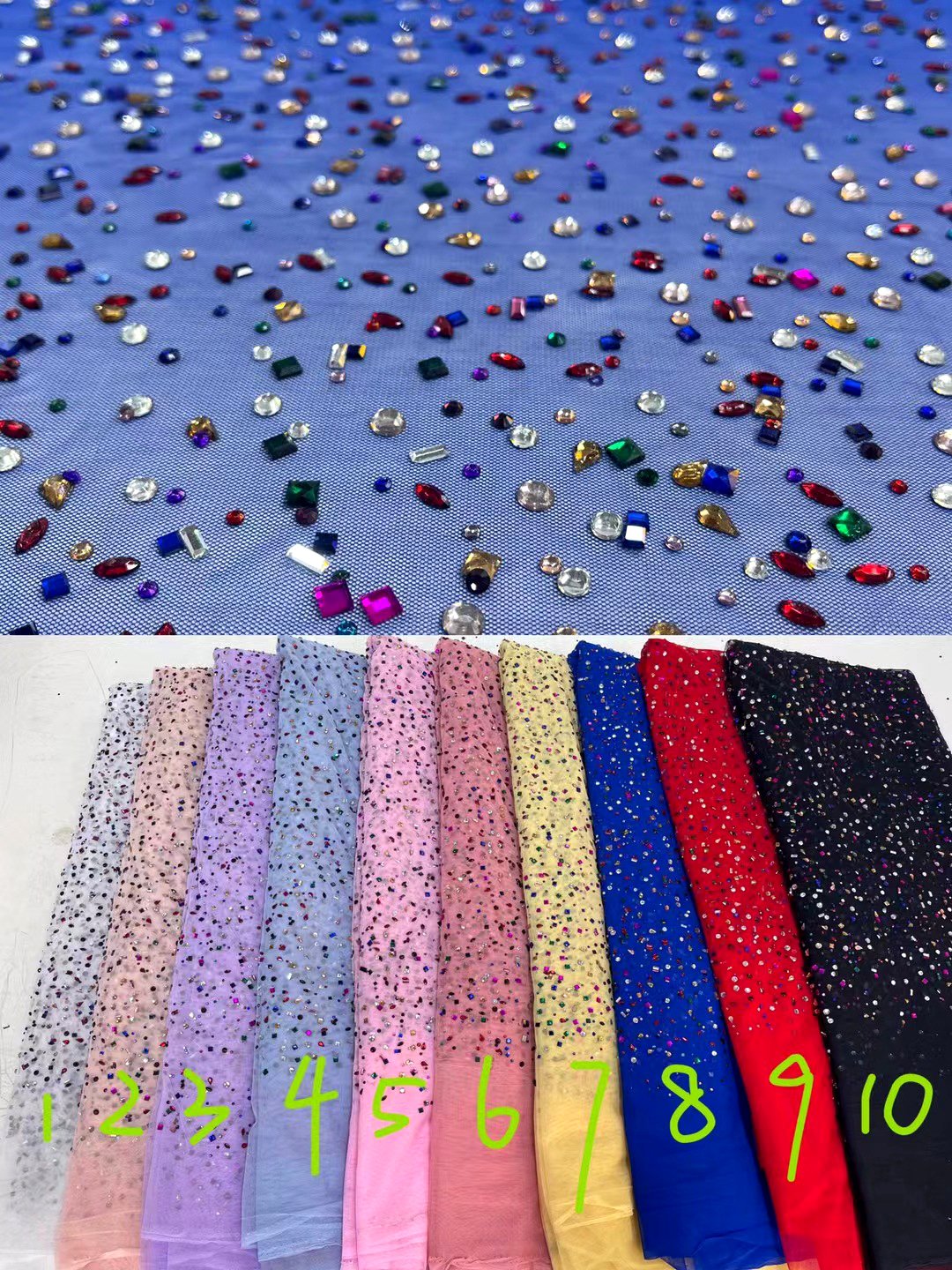 Luxury Beaded Lace Fabric Crystal Rhinestone Mesh Fabric Tulle Embroidery Beaded Shiny Stones Lace Fabric