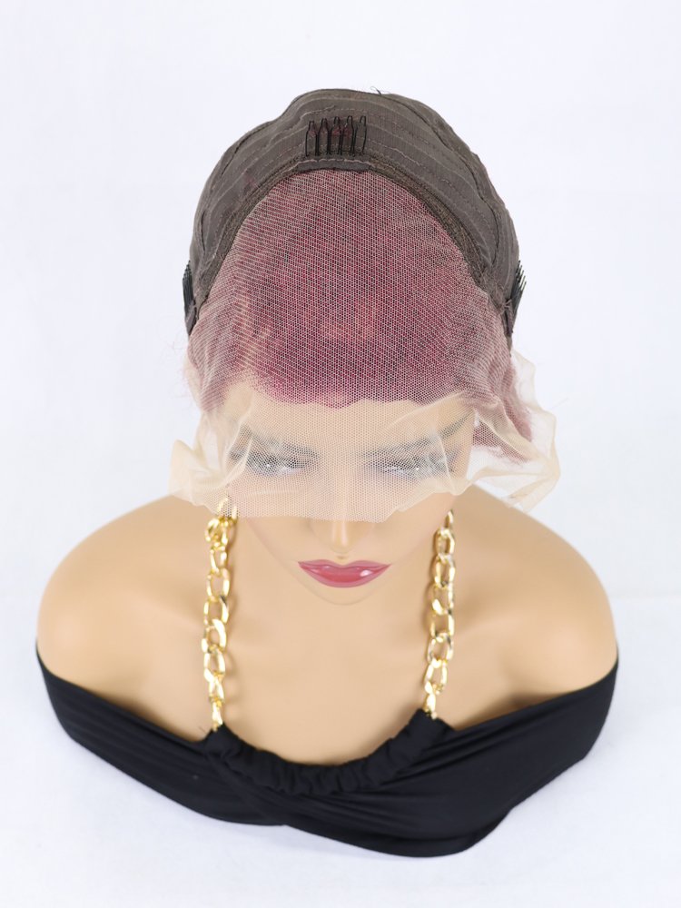 Cheaper #99j color hair 13x4 lace frontal bob wigs pixie curls wig human hair pixie wig