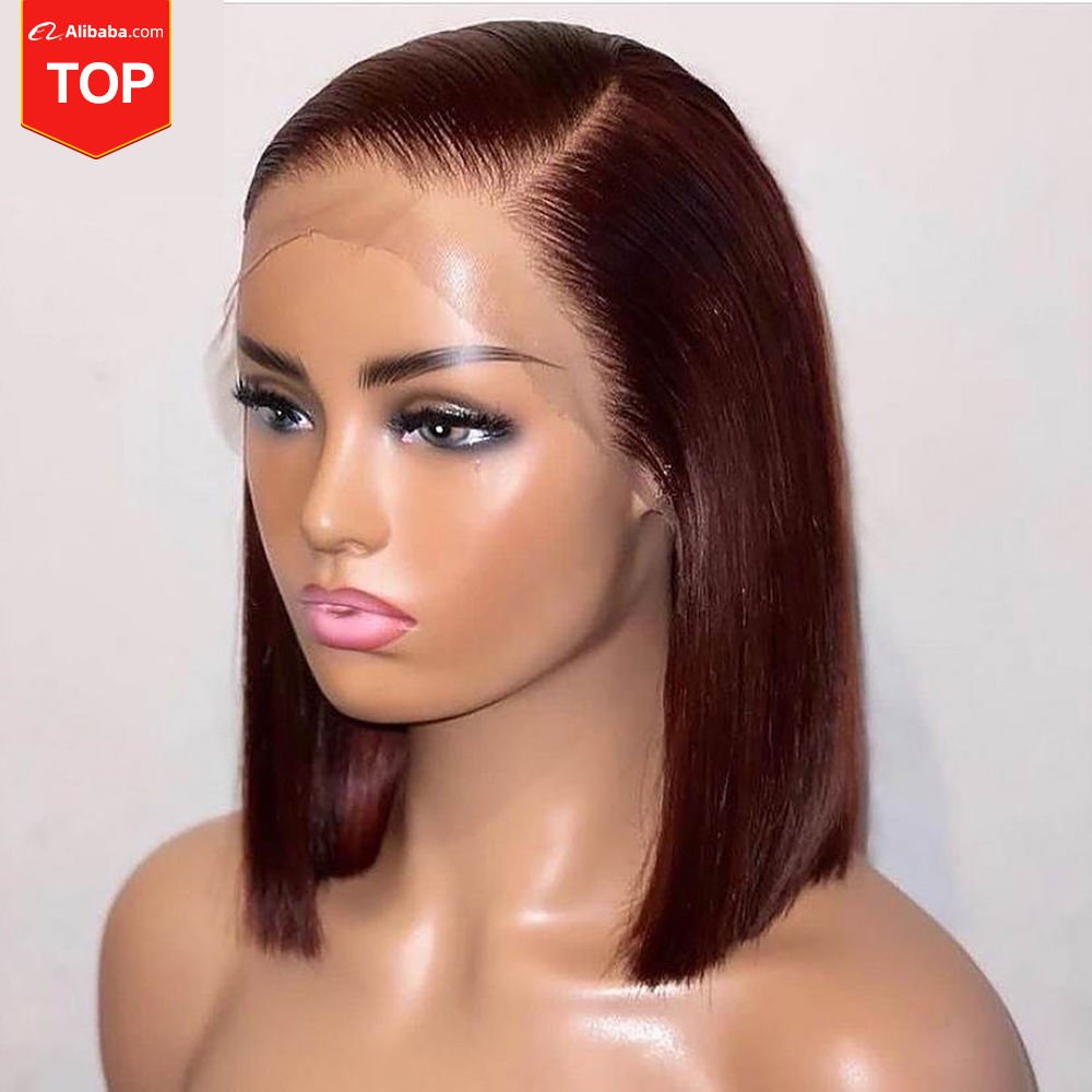 Cheap 13X4 Lace Frontal Blunt Cut Perruque Bob Naturel 100% Humain Weaves And Wigs Bob Raw Brazilian Bob Hair Wig For Woman