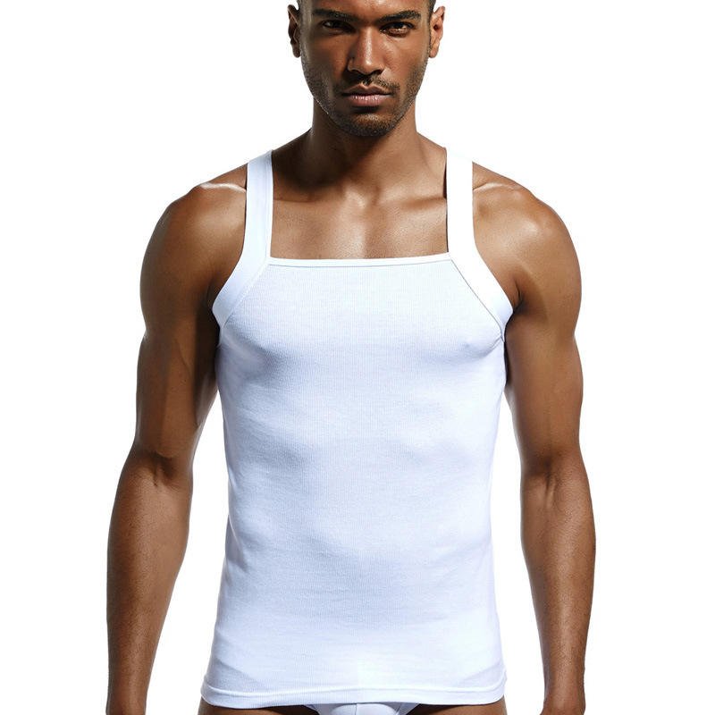 Custom logo Print Cotton Men's G-unit Style Tank Tops gym fitness Square Cut Muscle Rib Singlet For Men comfortable tank top