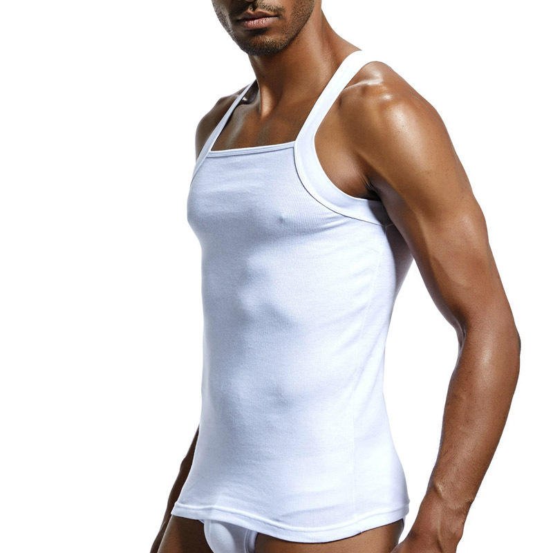 Custom logo Print Cotton Men's G-unit Style Tank Tops gym fitness Square Cut Muscle Rib Singlet For Men comfortable tank top