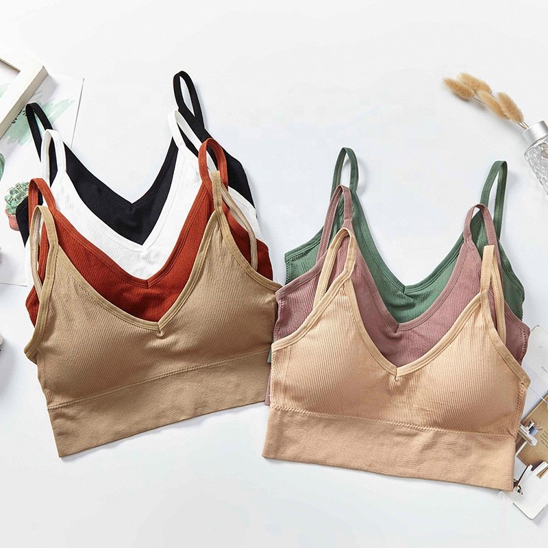 Ready Stock Womens Back U collar ribbed Fitness Wear Yoga Wear Girl Padded sports bra Wrap chest