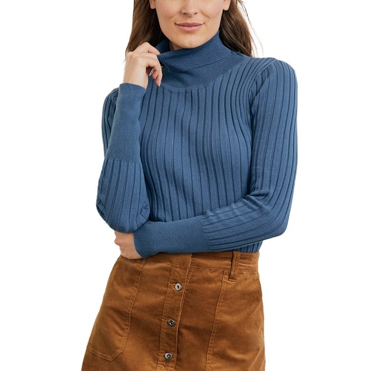 HD247537 OEM Bestsellers Ladies Turtle Neck Ribbed Sweater Women's Viscose Blend Roll Neck Knitted Jumper Slim Fit Knitwear