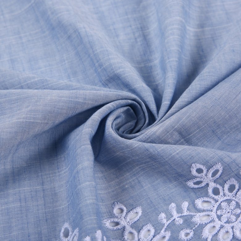 HA-16284 New design cotton single border eyelet embroidery stock voile yarn dyed embroidery lace fabric blue