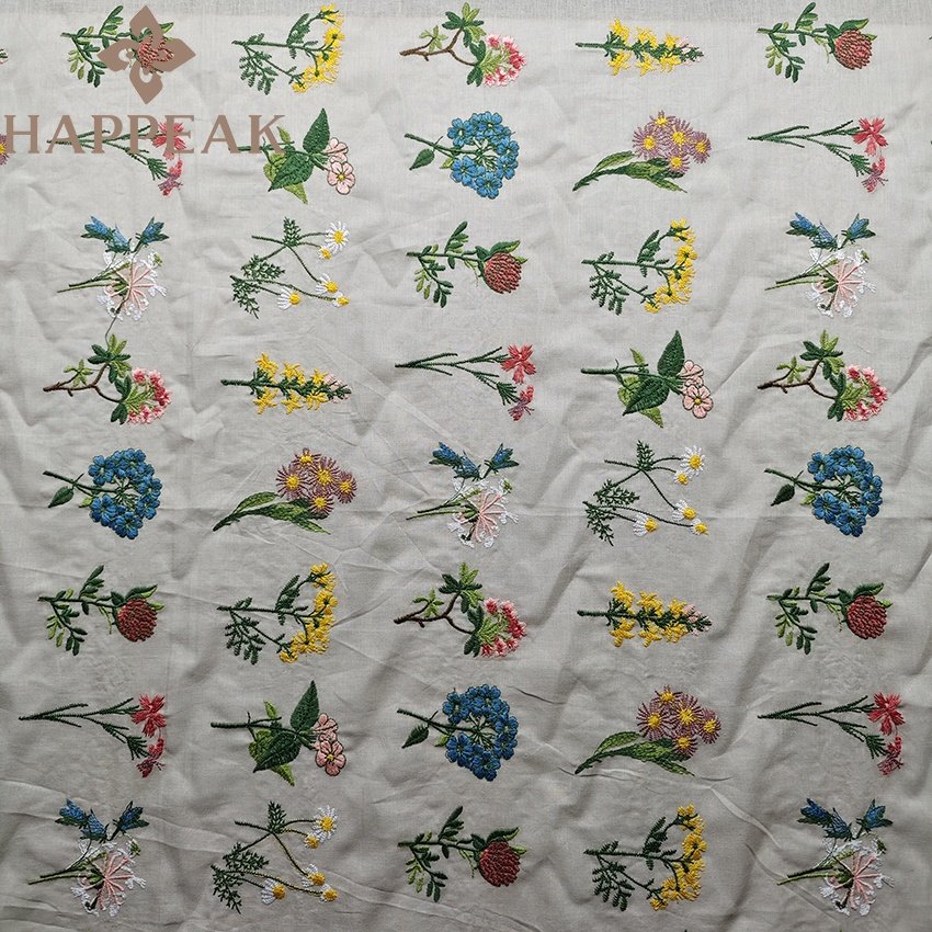 HAPPEAK High Quality 100% Cotton 60s Embroidery Floral Fabric Soft Multicolor Embroidered Fabrics For Garment
