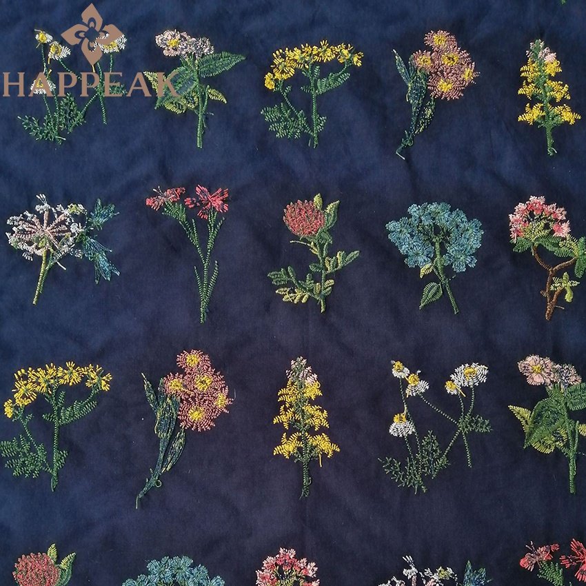 HAPPEAK High Quality 100% Cotton 60s Embroidery Floral Fabric Soft Multicolor Embroidered Fabrics For Garment
