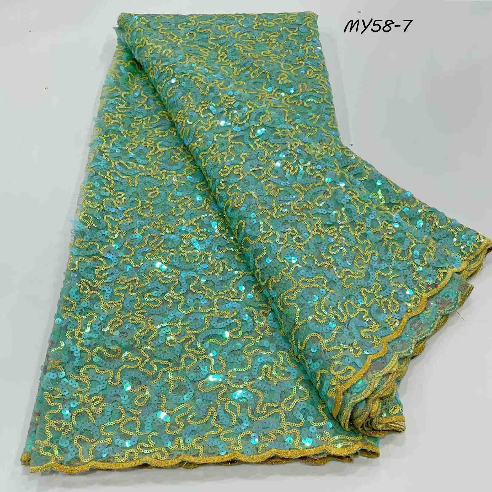 Luxury Beaded Lace Fabric Embroidery Blue Color African French Mesh Lace Fabric With Sequins 2024 Bridal Laces Fabrics For Dress