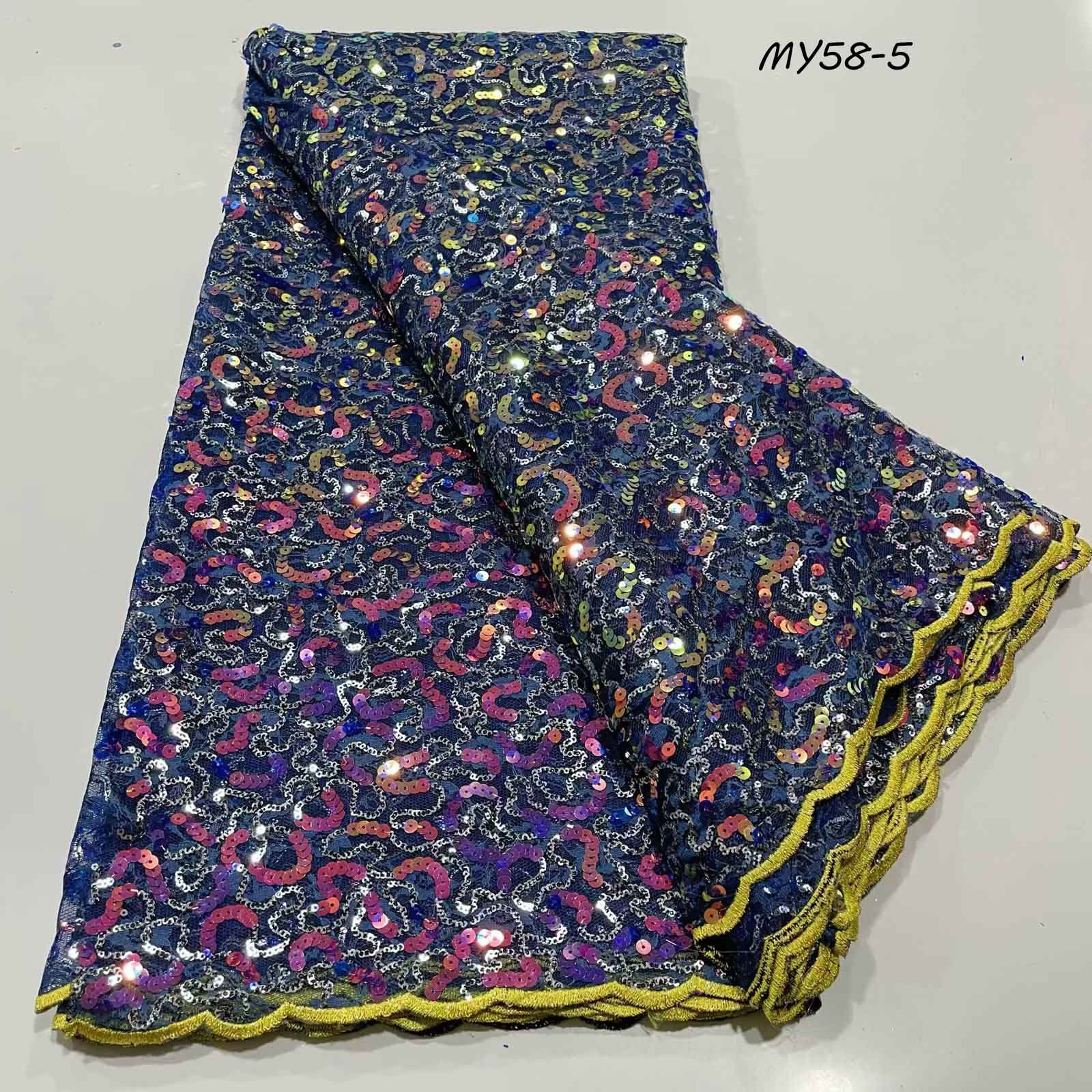 Luxury Beaded Lace Fabric Embroidery Blue Color African French Mesh Lace Fabric With Sequins 2024 Bridal Laces Fabrics For Dress