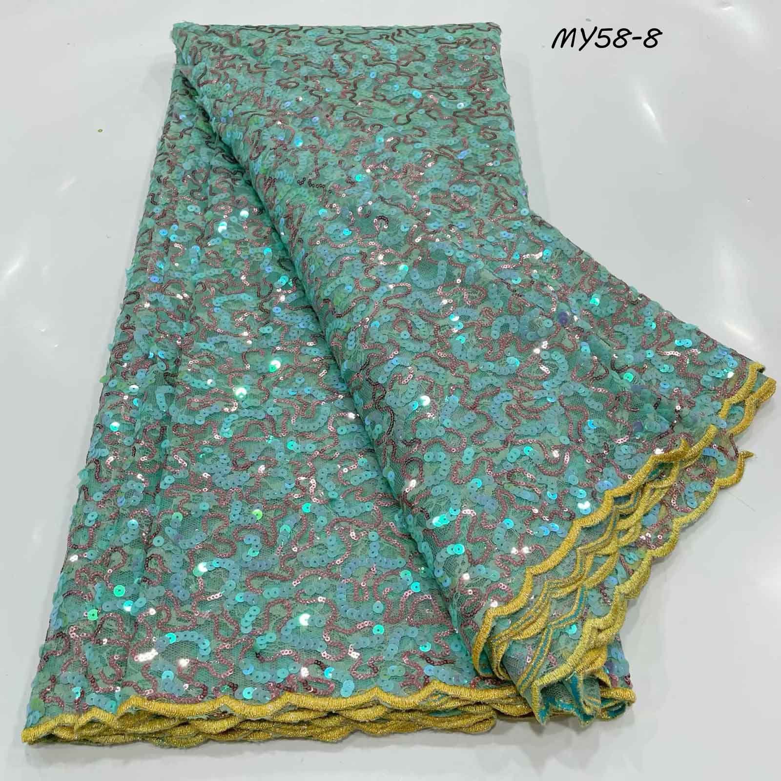 Luxury Beaded Lace Fabric Embroidery Blue Color African French Mesh Lace Fabric With Sequins 2024 Bridal Laces Fabrics For Dress