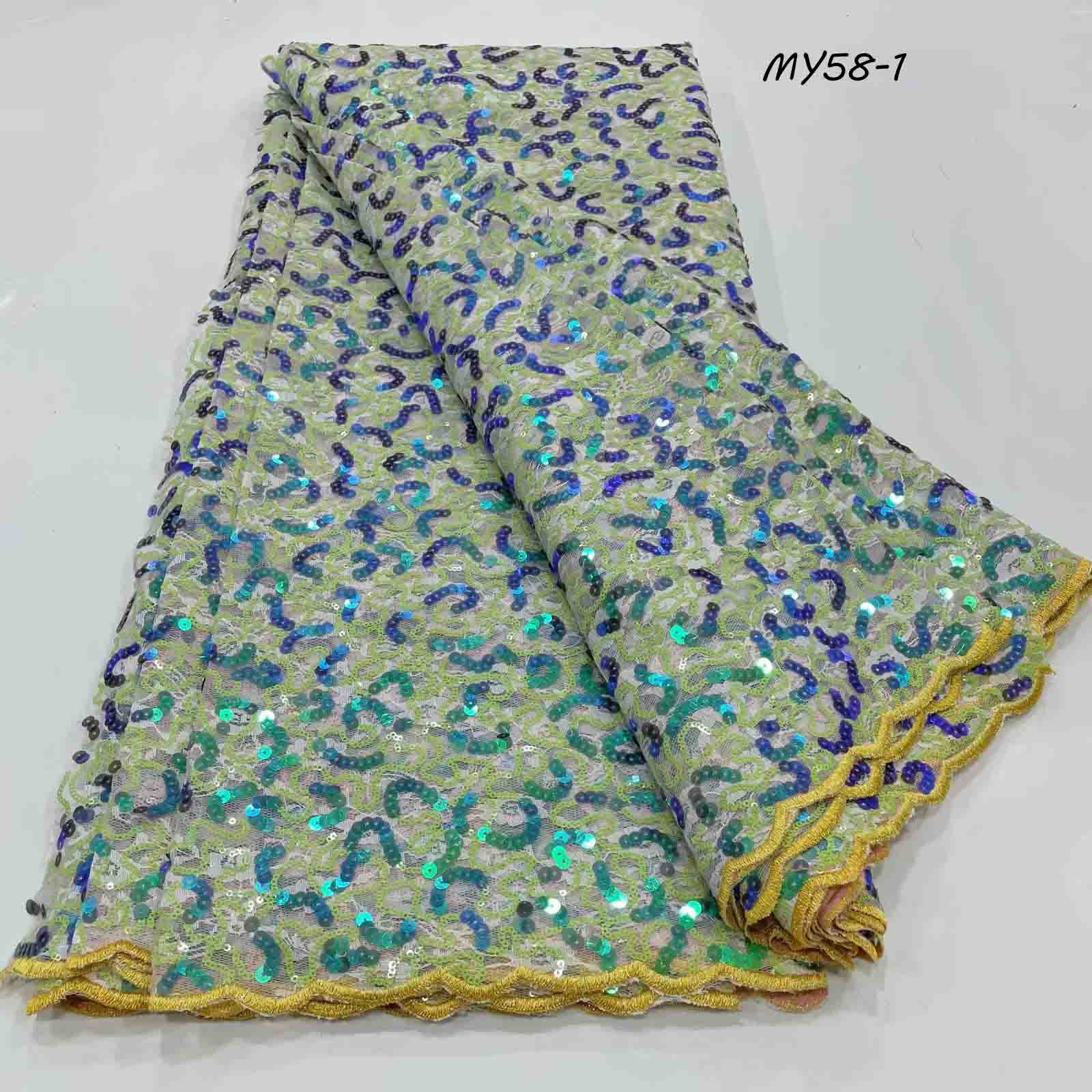 Luxury Beaded Lace Fabric Embroidery Blue Color African French Mesh Lace Fabric With Sequins 2024 Bridal Laces Fabrics For Dress