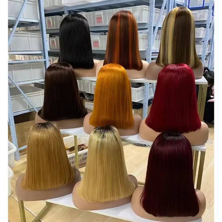 Wholesale 13x4 Short Straight Bob Wigs Human Hair Lace Front Wigs Raw Vietnamese Hair Gluless HD Lace Frontal Wigs Black Women