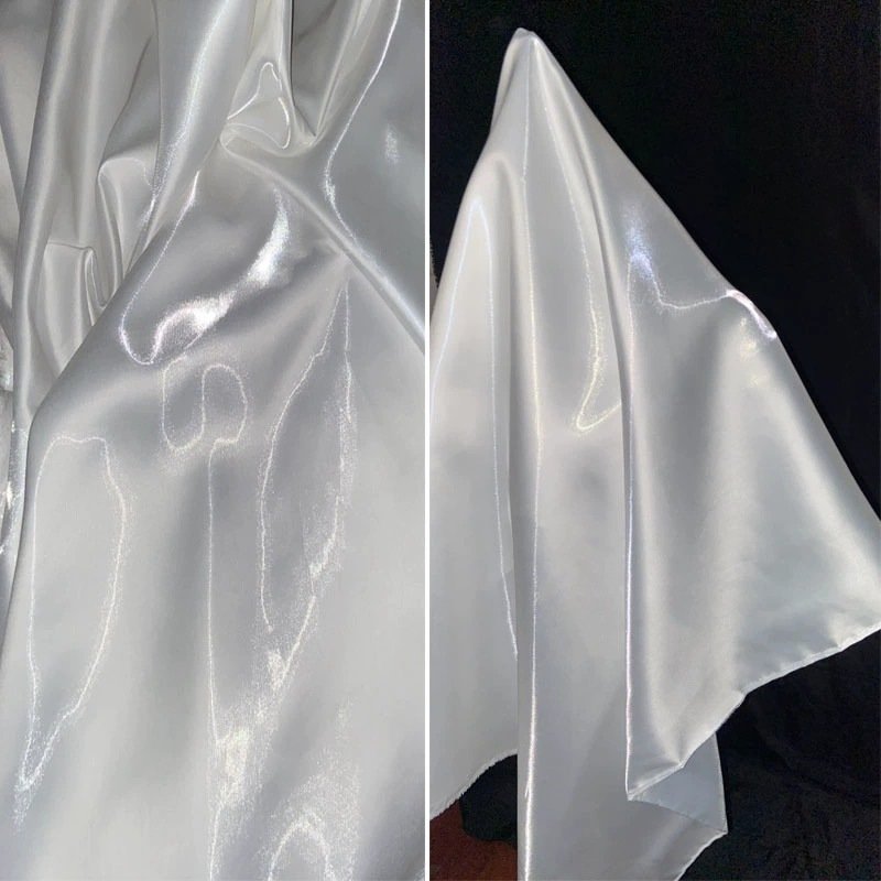 Bright Liquid Water Glazed Satin Fabric Smooth and Hard Metal Glazed Crystal Silk Wedding Dress Shiny Lining Fabric