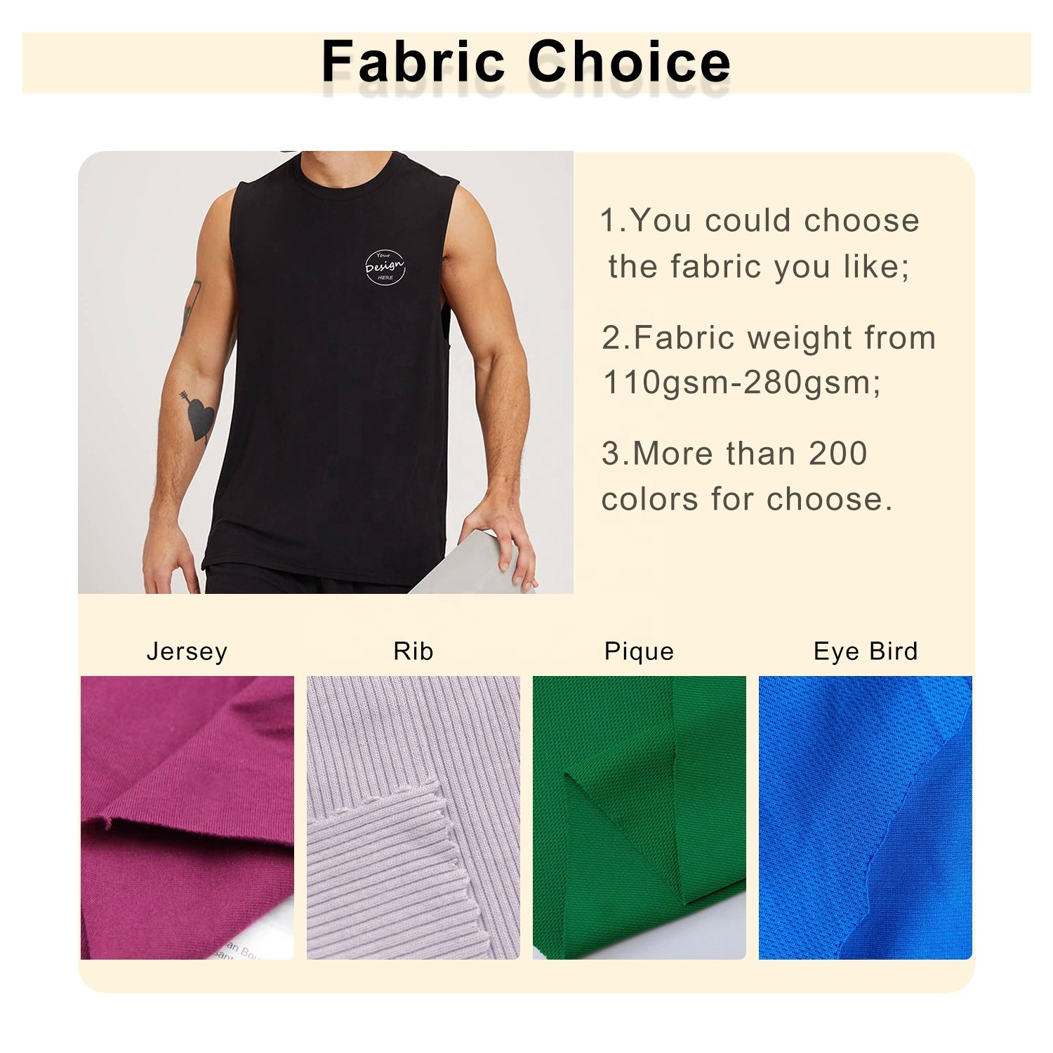 Sleeveless Men's T shirts Dropped Cotton Ribbed Tank Tops Puff Print Plain Custom Gym Vests Men