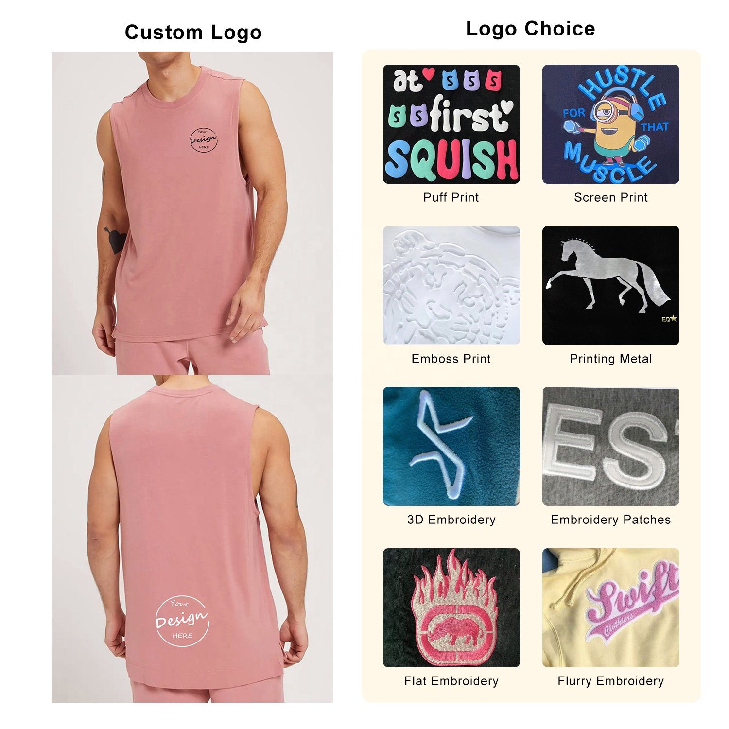 Sleeveless Men's T shirts Dropped Cotton Ribbed Tank Tops Puff Print Plain Custom Gym Vests Men