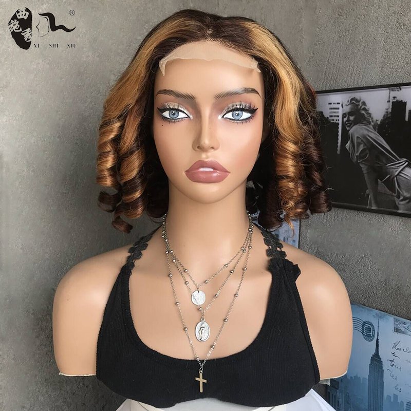 Brazilian Virgin Hair Glueless Piano Color Highlight body wave Wig Wholesale Ombre Brown Human Hair Pre-cut Lace Front wigs
