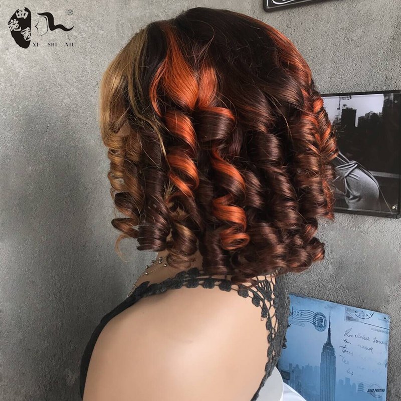 Brazilian Virgin Hair Glueless Piano Color Highlight body wave Wig Wholesale Ombre Brown Human Hair Pre-cut Lace Front wigs