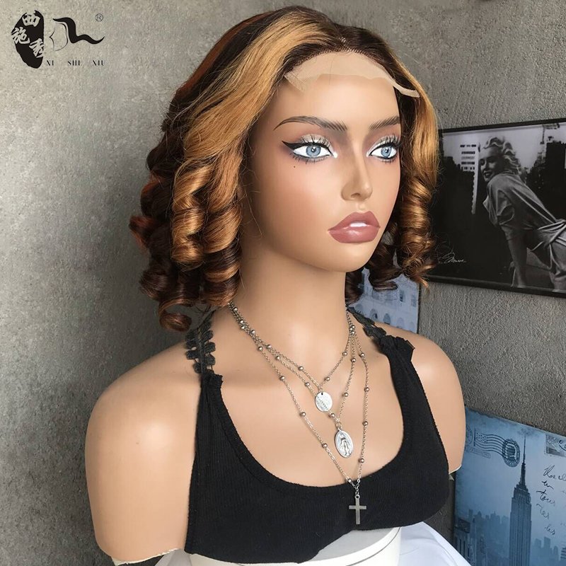 Brazilian Virgin Hair Glueless Piano Color Highlight body wave Wig Wholesale Ombre Brown Human Hair Pre-cut Lace Front wigs
