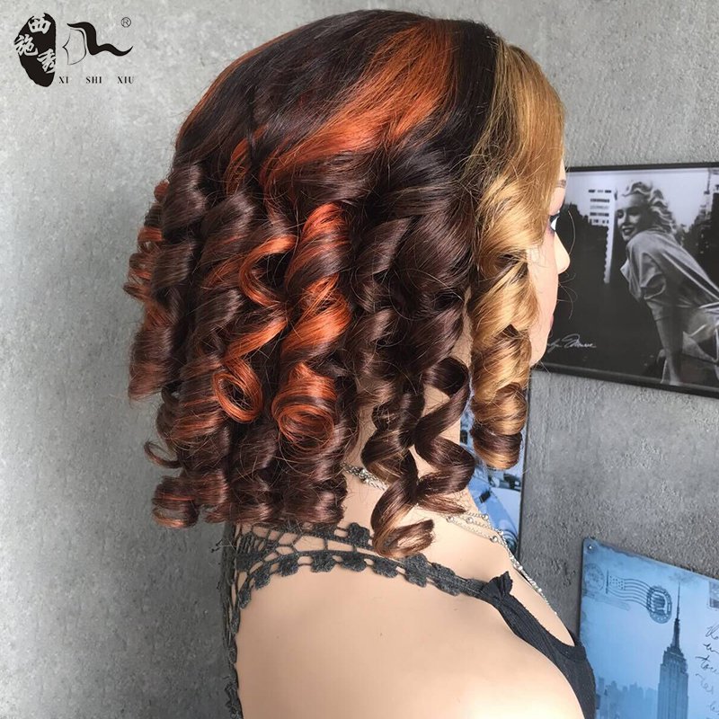 Brazilian Virgin Hair Glueless Piano Color Highlight body wave Wig Wholesale Ombre Brown Human Hair Pre-cut Lace Front wigs