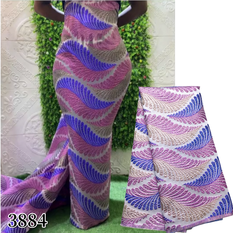3884Latest African Lace Embroidery Fabric 2024Mermaid Design Damask Fabric Brocade Jacquard Lace For Women Wedding Party Dresses