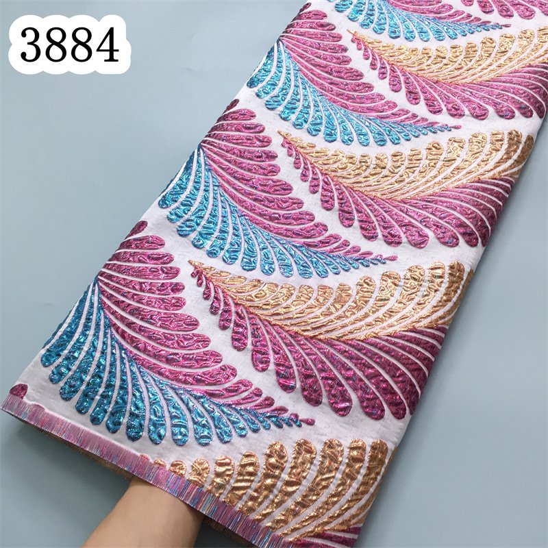 3884Latest African Lace Embroidery Fabric 2024Mermaid Design Damask Fabric Brocade Jacquard Lace For Women Wedding Party Dresses