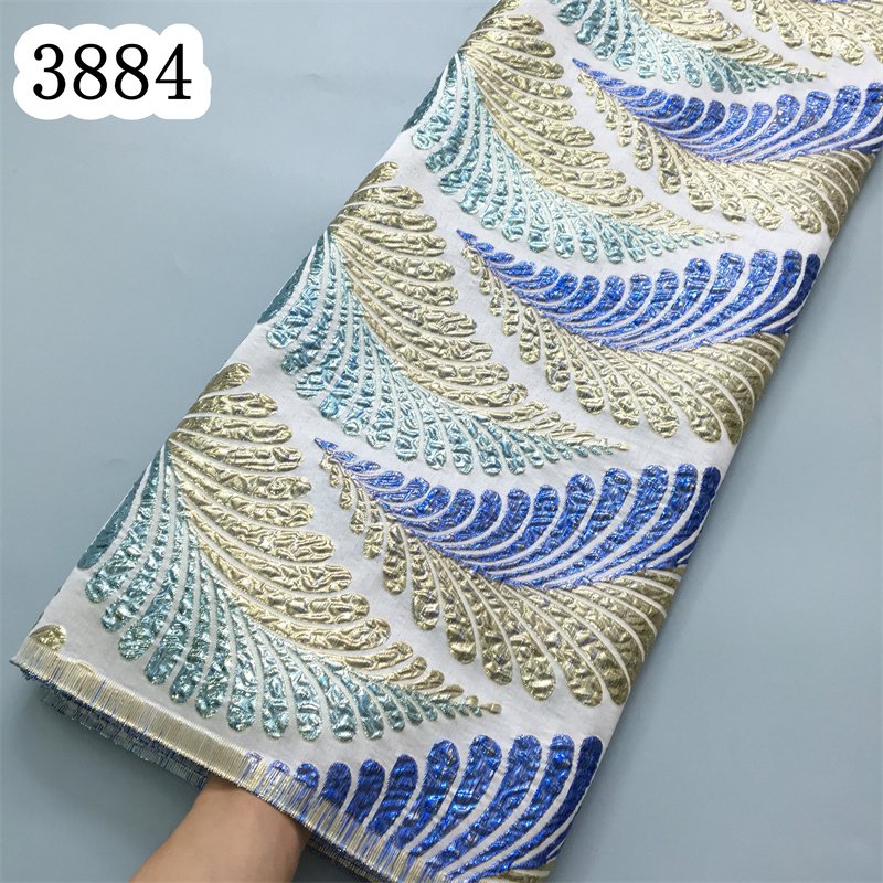 3884Latest African Lace Embroidery Fabric 2024Mermaid Design Damask Fabric Brocade Jacquard Lace For Women Wedding Party Dresses