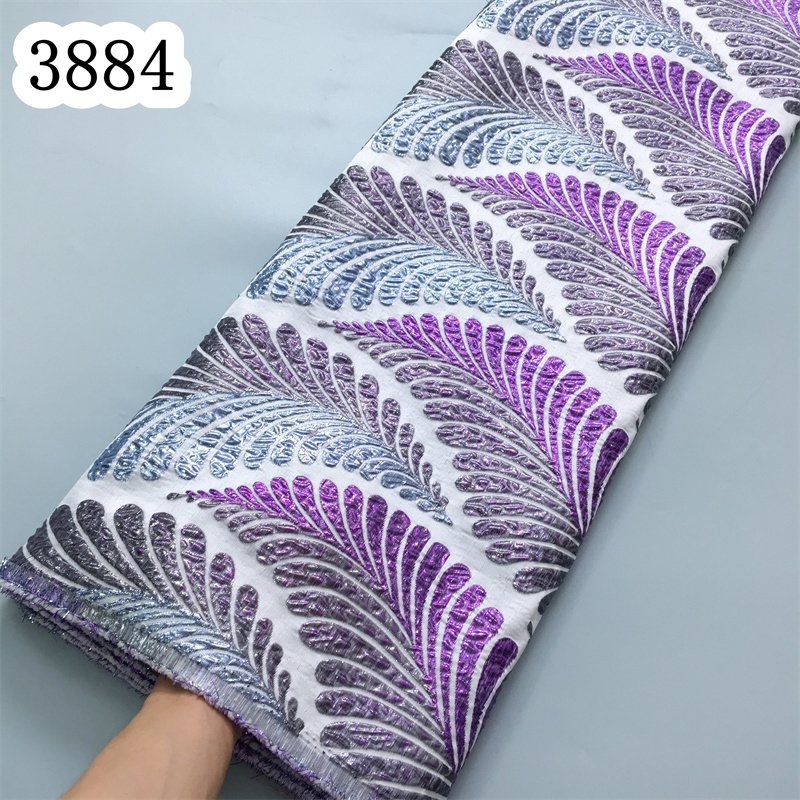 3884Latest African Lace Embroidery Fabric 2024Mermaid Design Damask Fabric Brocade Jacquard Lace For Women Wedding Party Dresses
