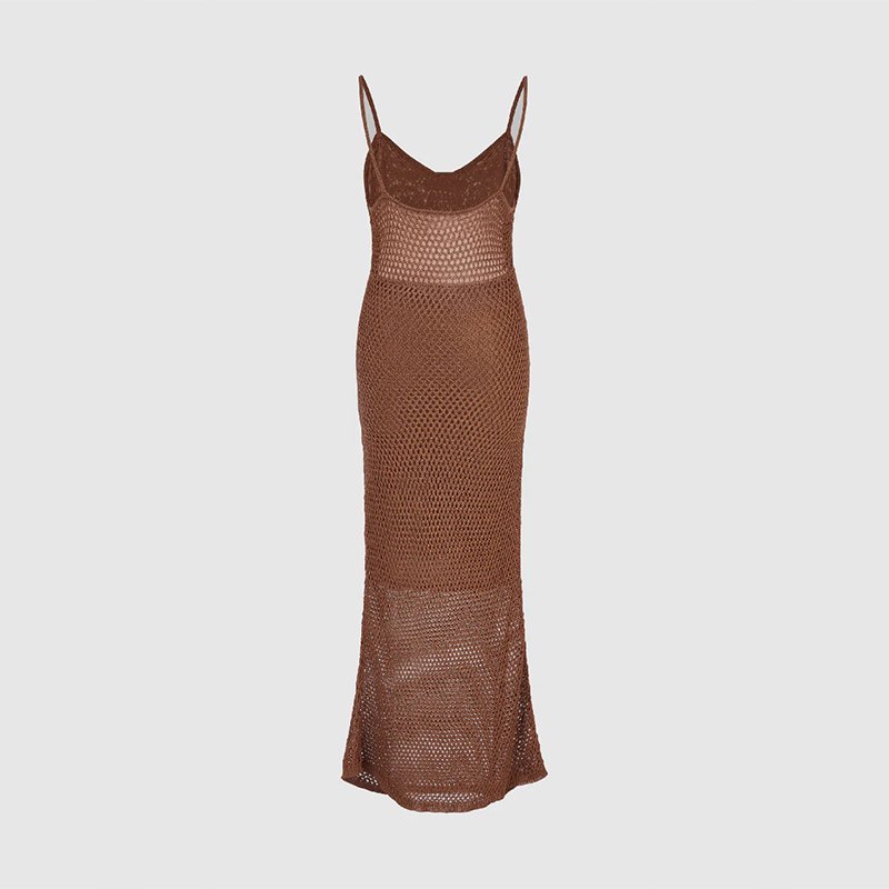 2024 Casual Fashion Custom Ladies Women's Backless Halter Strap Knit Rib Mid Length Summer Dress