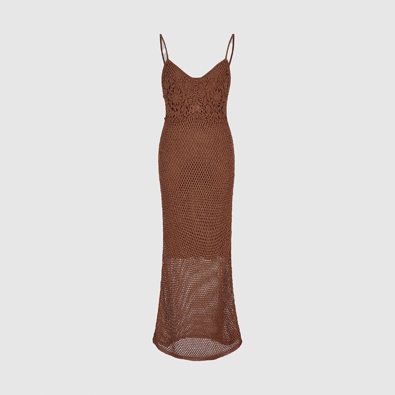 2024 Casual Fashion Custom Ladies Women's Backless Halter Strap Knit Rib Mid Length Summer Dress