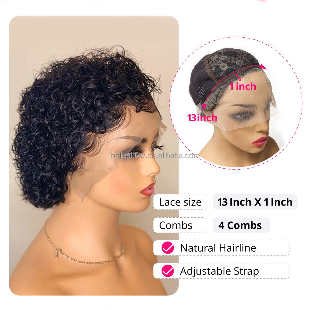 Kinky Deep Curly Water Wave Frontal Virgin Wig For Women Jerry Curly Short Bob 13x1 Lace Front Human Hair Wigs