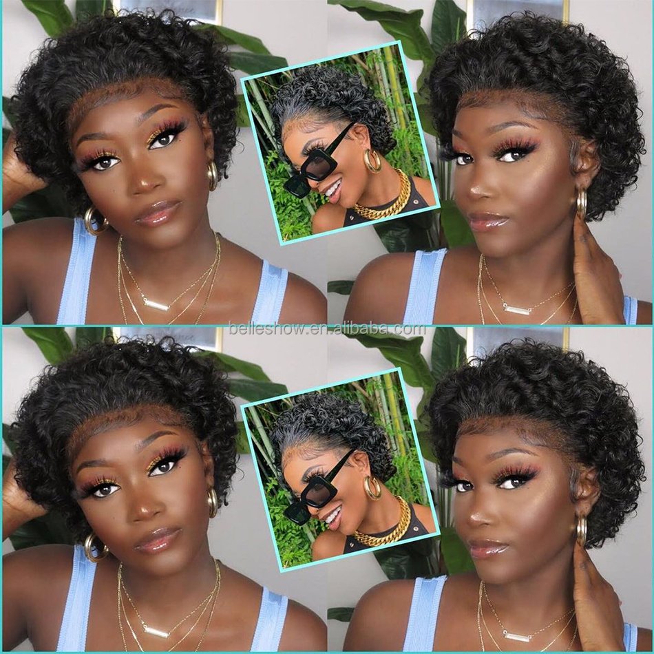 Kinky Deep Curly Water Wave Frontal Virgin Wig For Women Jerry Curly Short Bob 13x1 Lace Front Human Hair Wigs