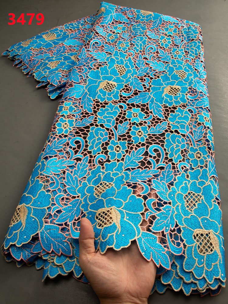 African Water Soluble Lace Fabric with Rhinestones Latest Guipure Cord Lace Fabric For Women Wedding Party Sew 3479