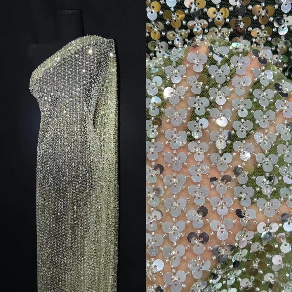 2024 African Nigerian Latest High Quality Lace Fabric With Sequins Tulle Sewing Guipure Embroidery Dresses Beads Stone 5yards