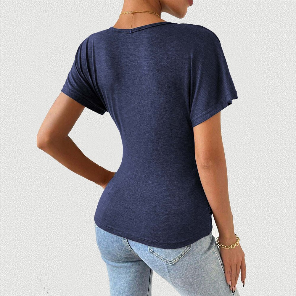 Women Blouse 2024 Ribbed Lady Blouses Slim V Neck Poly Tops Short Sleeve Blouses Woman