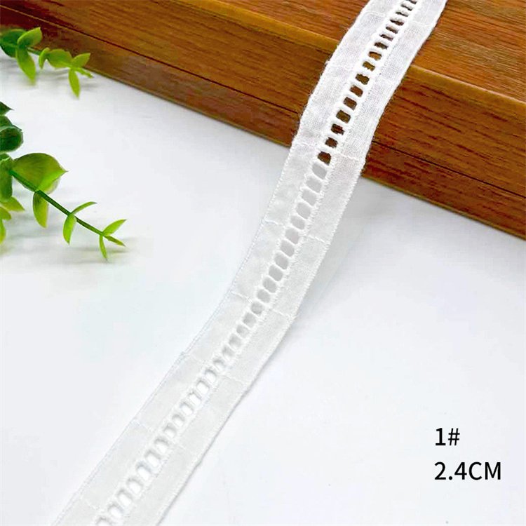 Wholesale Milk Silk White Lace Trimmings Fancy Scallop Edge 100% Cotton Pierced Embroidery Lace Trim