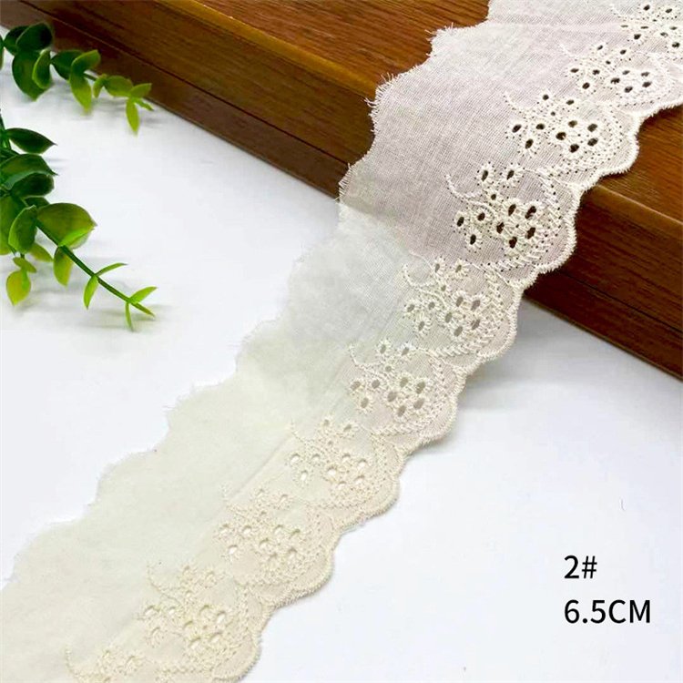 Wholesale Milk Silk White Lace Trimmings Fancy Scallop Edge 100% Cotton Pierced Embroidery Lace Trim