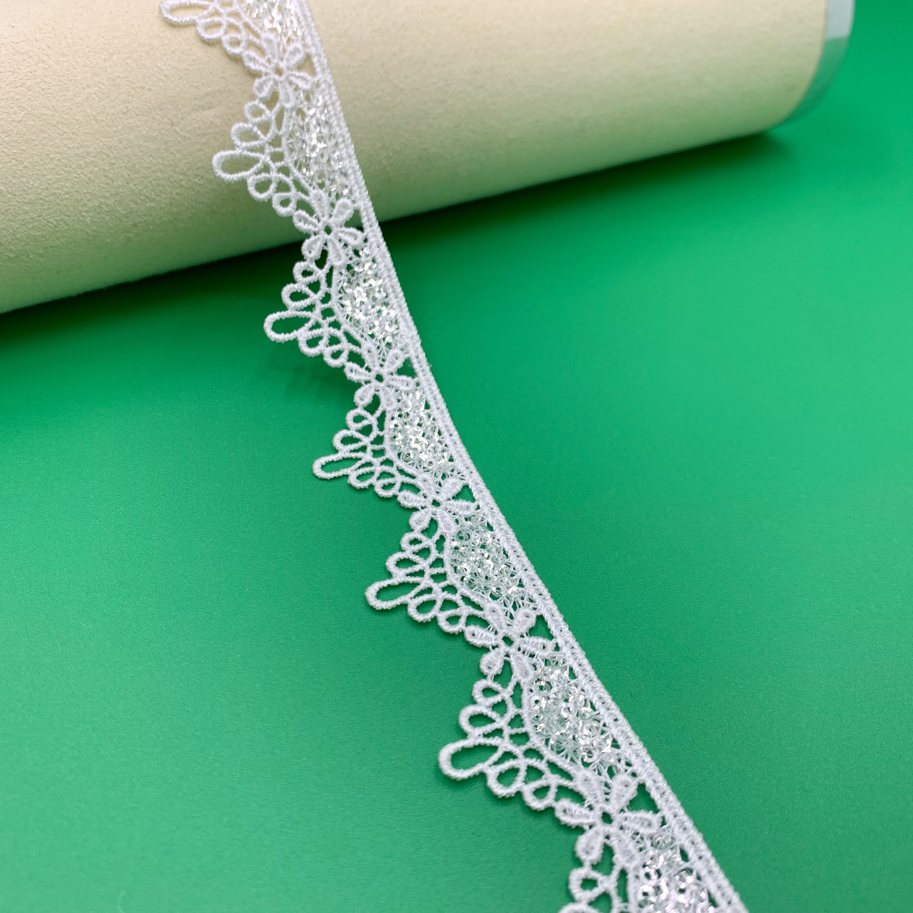 New Design Multicolor Rose Gold Sequin Lace Shiny Dentelle White Sewing Lace Fabric Trim Bridal Wedding Dresses