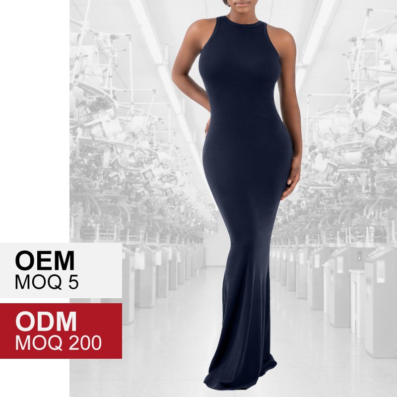 SK1239 Women's Bodycon Dress Round Neck Sexy Sleeveless Tight Slip Ribbed Bodycon Maxi Full Length Dress