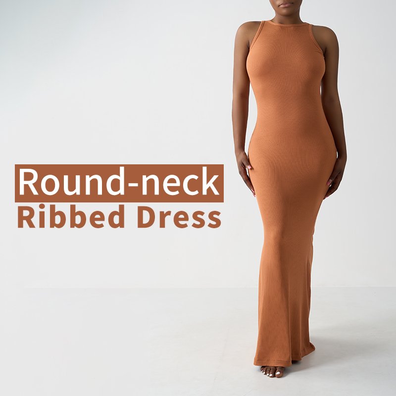 SK1239 Women's Bodycon Dress Round Neck Sexy Sleeveless Tight Slip Ribbed Bodycon Maxi Full Length Dress