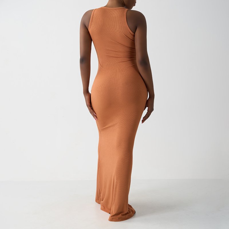 SK1239 Women's Bodycon Dress Round Neck Sexy Sleeveless Tight Slip Ribbed Bodycon Maxi Full Length Dress