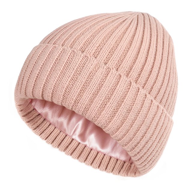 OEM Design Ribbed Knitted Winter Beanie Hat Blank Unisex Satin Lined Beanie